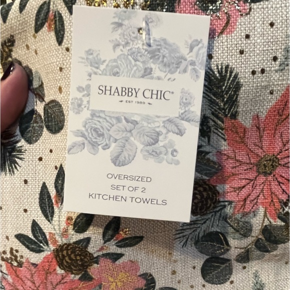 NEW Shabby Chic Set of Two Cotton Holiday Poinsettias Dish Towels 20” x 30” - Picture 5 of 8